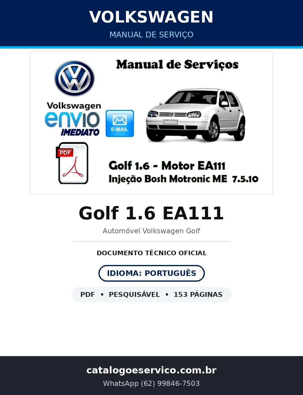 Manual de Serviço Volkswagen Golf 1.6 EA111 — 153 págs. — capa