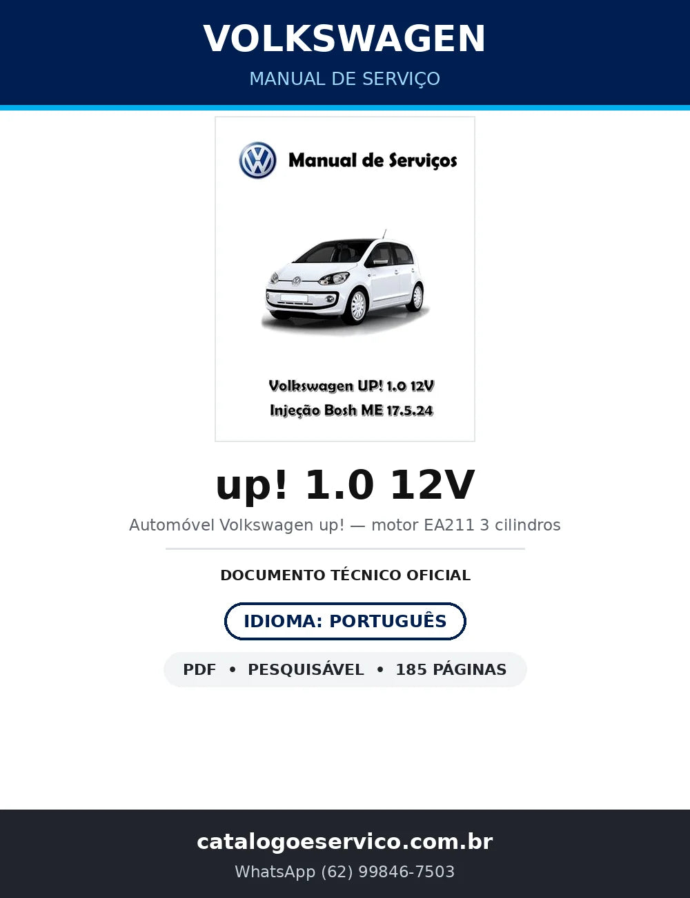 Manual de Serviço Volkswagen Up! 1.0 12V — 185 págs. — capa