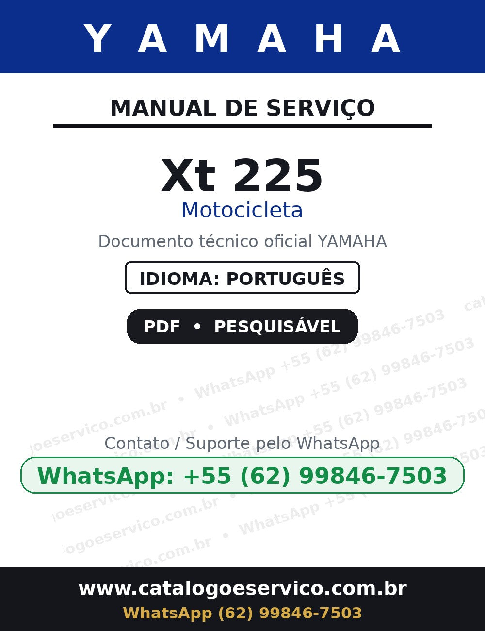 YAMAHA Xt 225 — Manual de Serviço