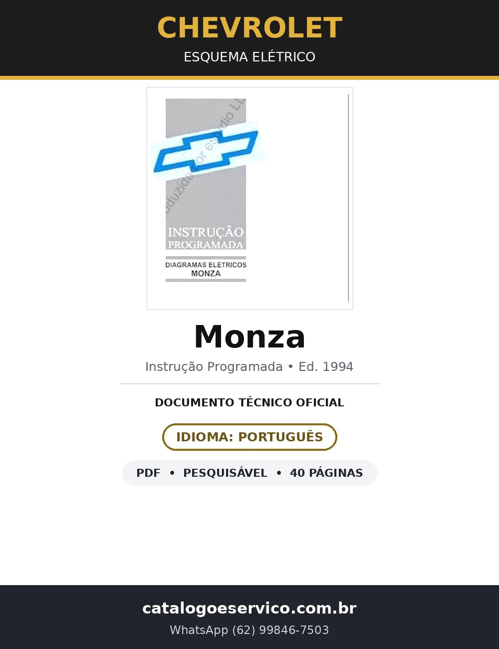 Esquema Elétrico Chevrolet Monza — Instrução Programada Ed. 1994 (40 págs.) — capa