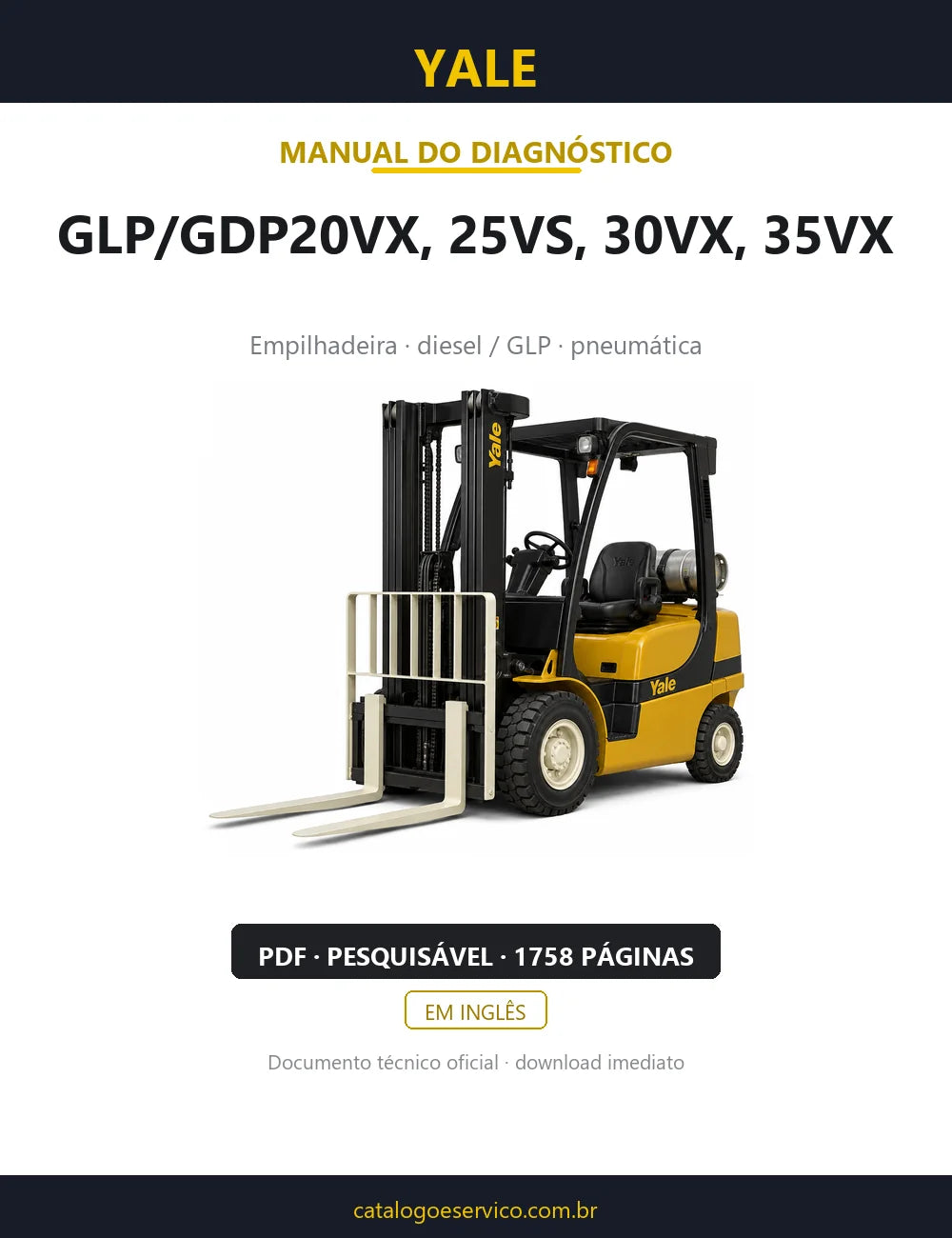 Capa do Manual de Diagnóstico Yale GLP/GDP20VX, 25VS, 30VX, 35VX — empilhadeira, 1758 páginas em PDF