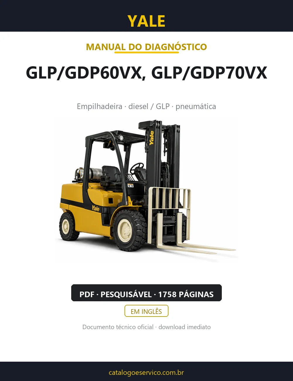 Capa do Manual de Diagnóstico Yale GLP/GDP60VX, GLP/GDP70VX — empilhadeira, 1758 páginas em PDF