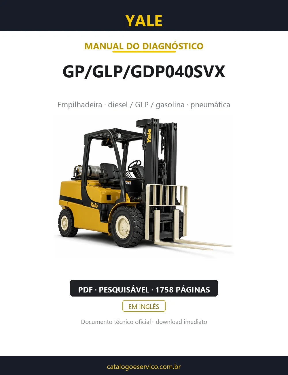 Capa do Manual de Diagnóstico Yale GP/GLP/GDP040SVX — empilhadeira, 1758 páginas em PDF