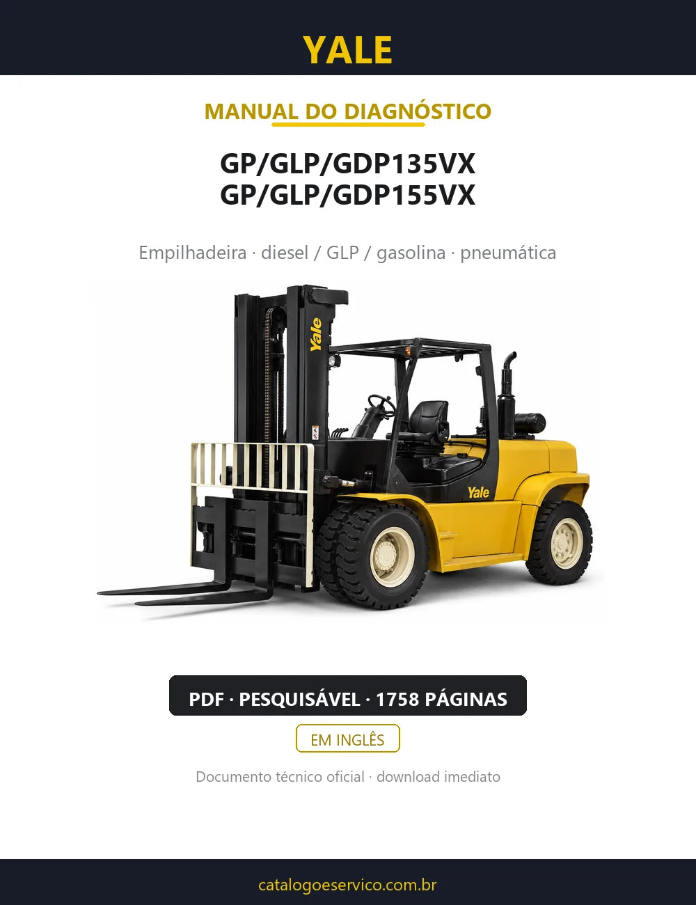 Capa do Manual de Diagnóstico Yale GP/GLP/GDP135VX, GP/GLP/GDP155VX — empilhadeira, 1758 páginas em PDF