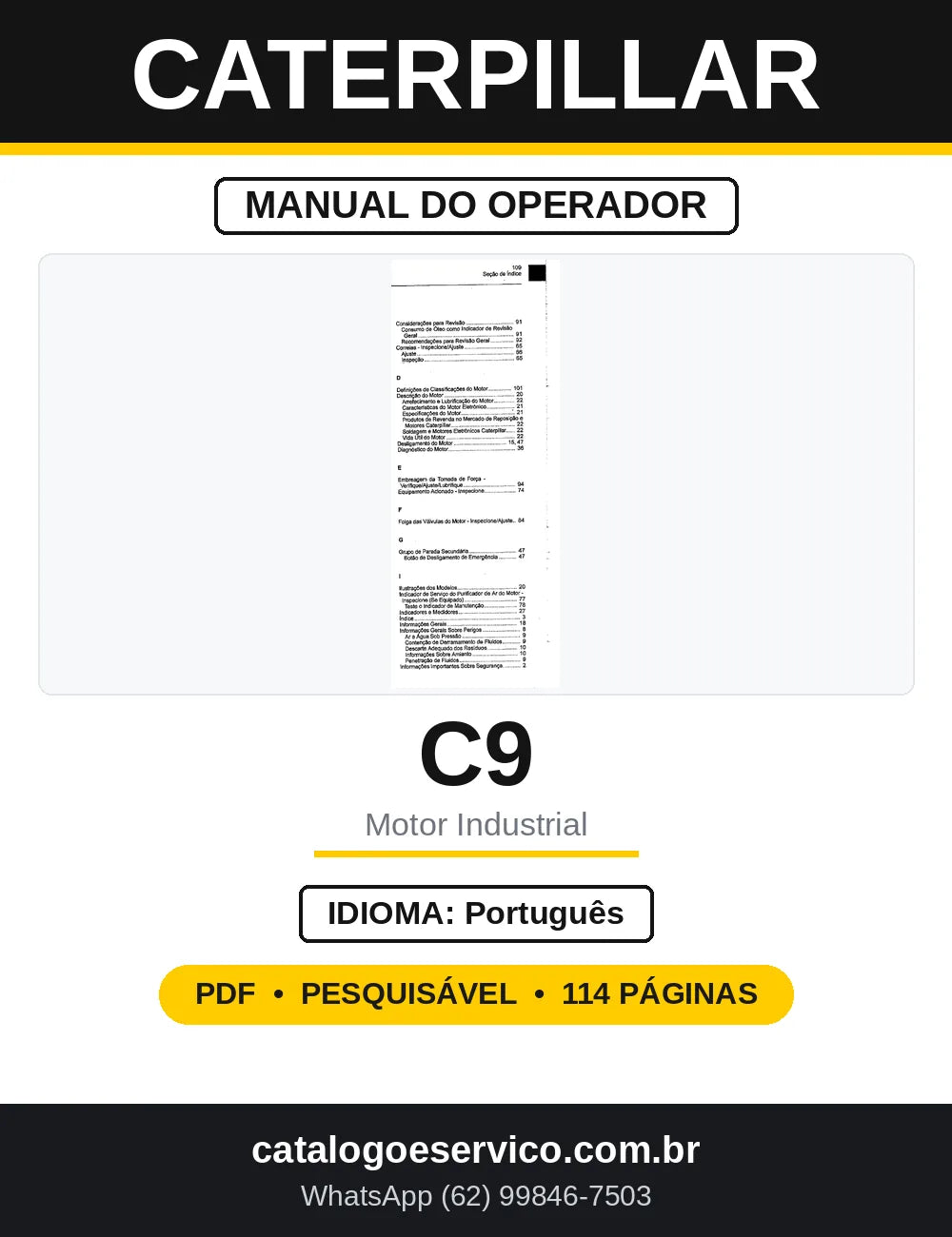 Manual do Operador Caterpillar C9 Motor Industrial — capa