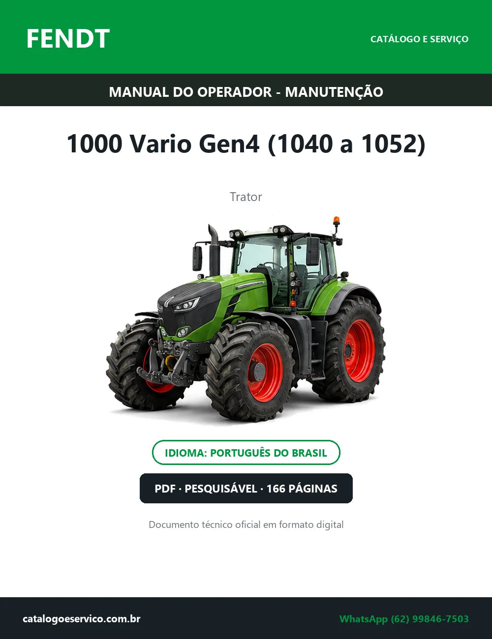 Manual do Operador — Manutenção Fendt 1000 Vario Gen4 (1040 a 1052) — Trator — 2026 — 166 Páginas em PDF