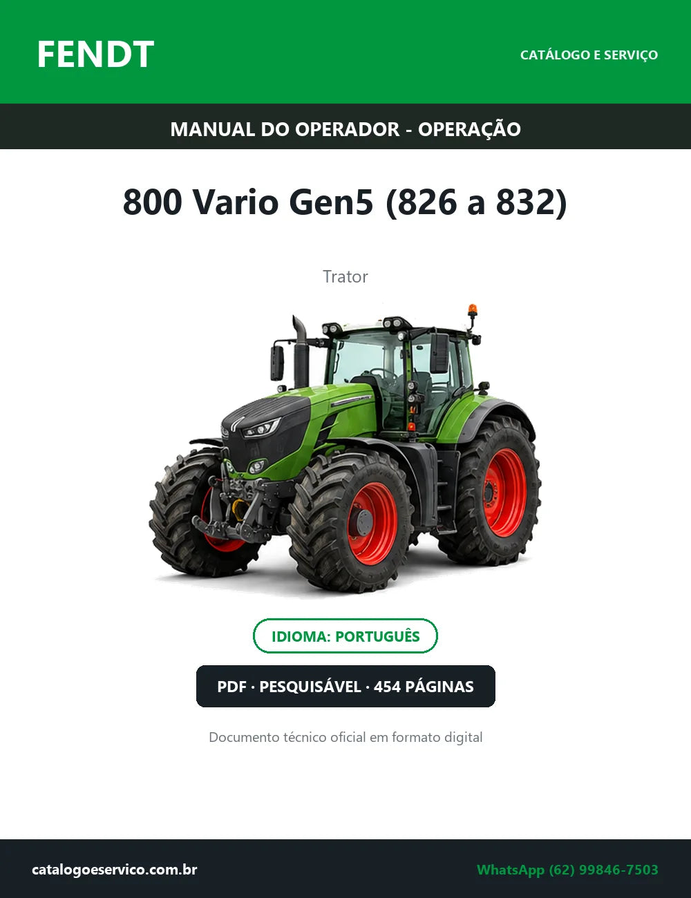 Manual do Operador — Operação Fendt 800 Vario Gen5 (826 a 832) — Trator — 2025 — 454 Páginas em PDF