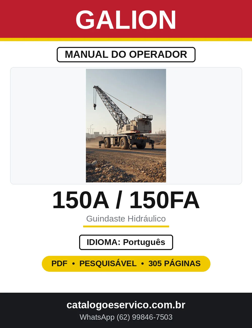 Manual do Operador Galion 150A e 150FA Guindaste — capa