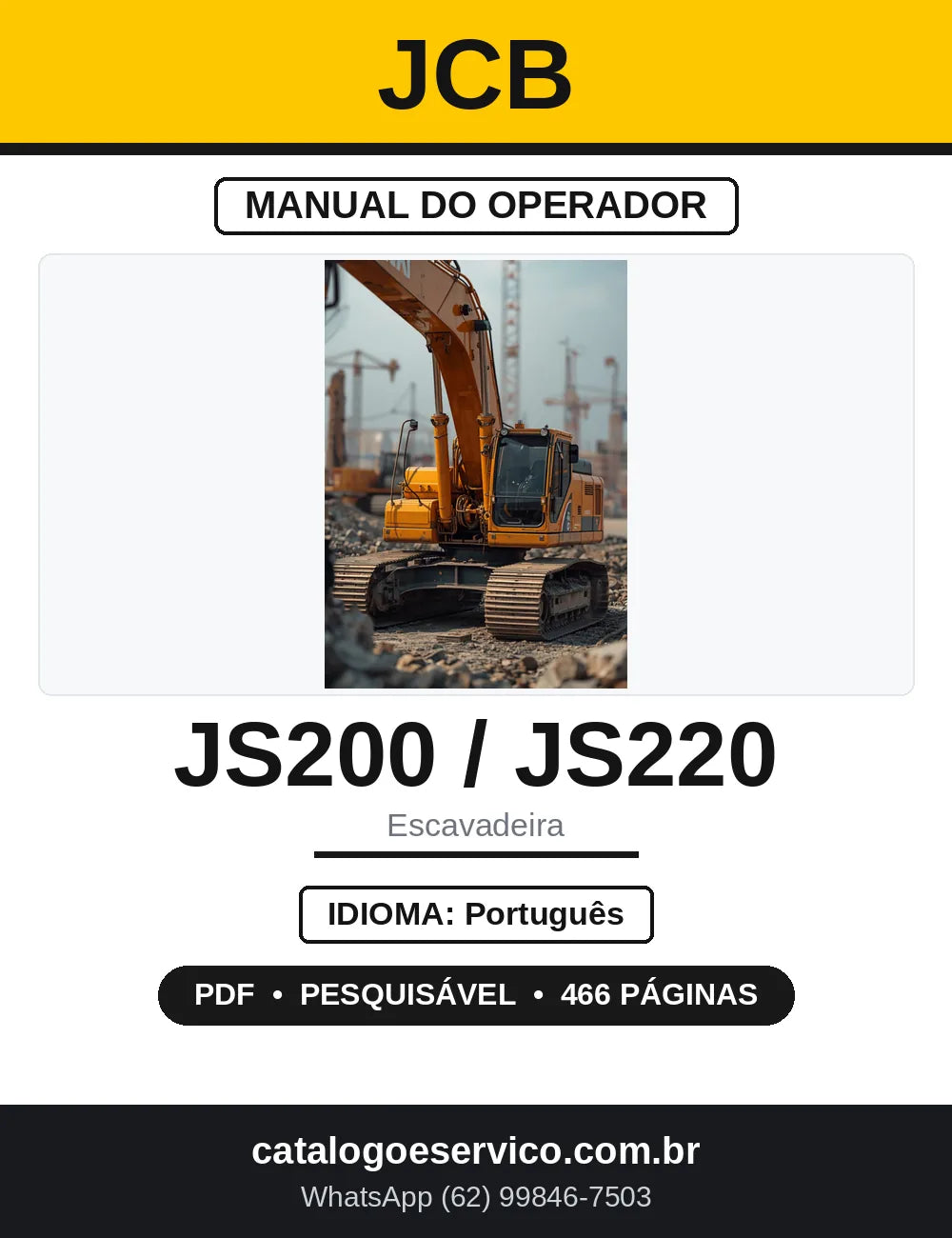 Manual do Operador JCB JS200 JS220 Escavadeira — capa