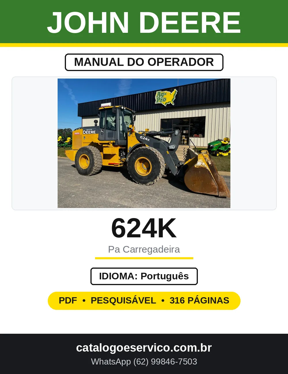Manual do Operador John Deere 624K — capa