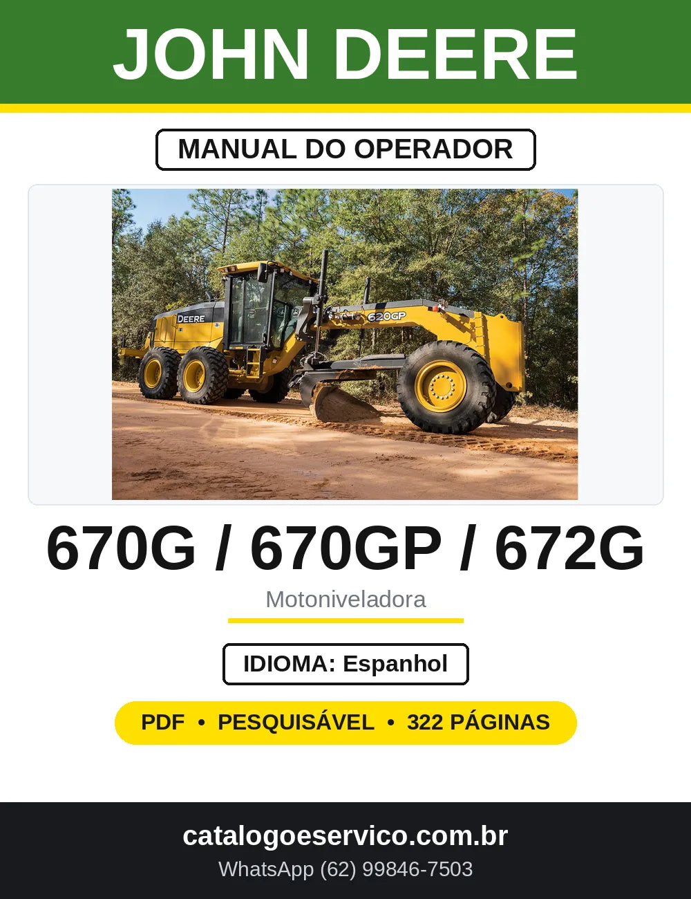 Manual do Operador John Deere 670G 672G Motoniveladora — capa