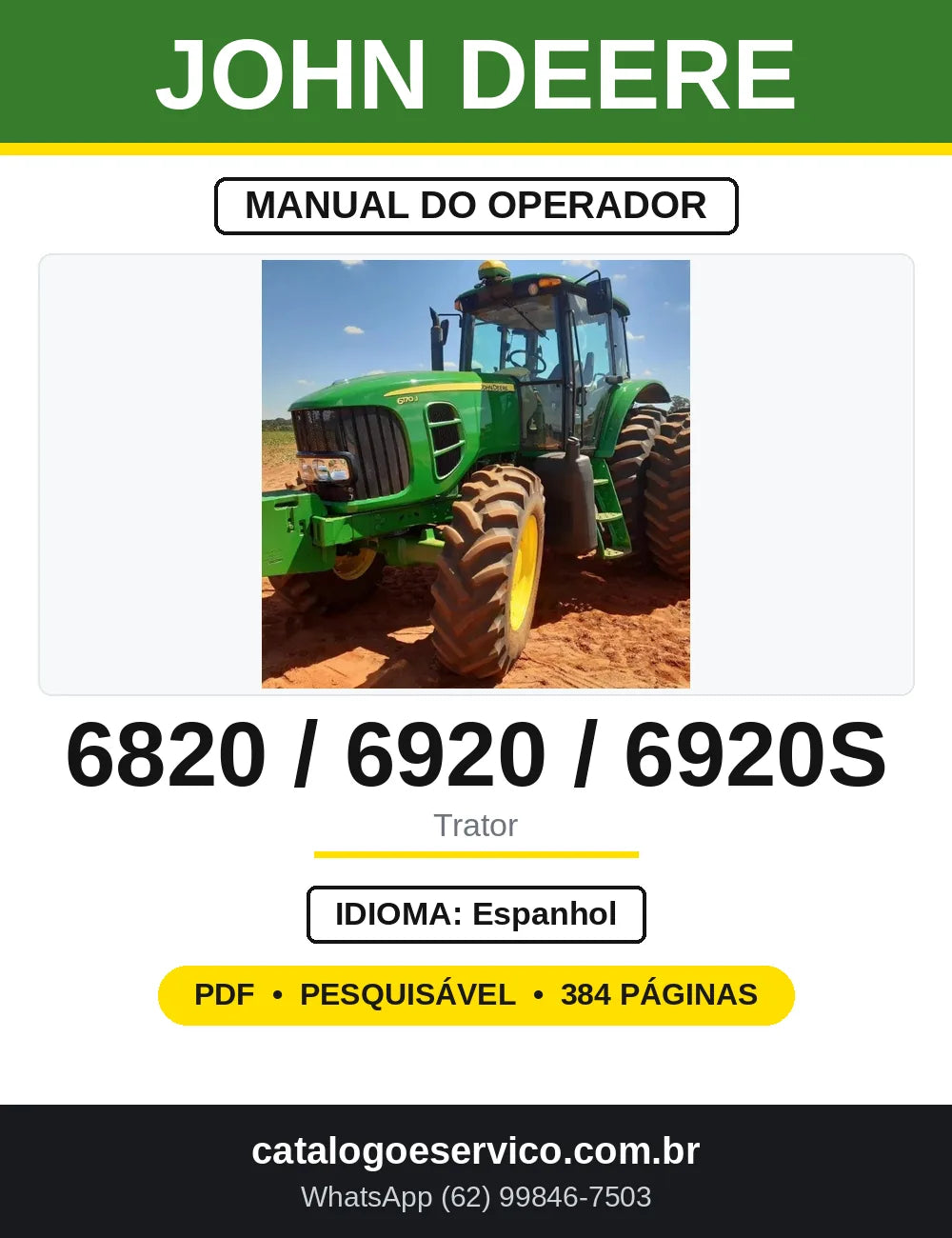 Manual do Operador John Deere 6820 6920 6920S Trator — capa