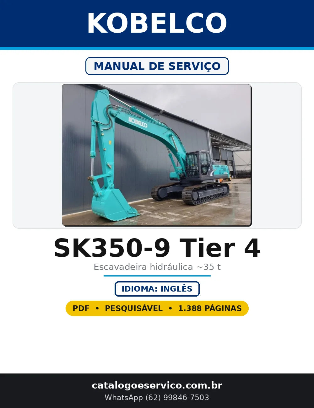 Capa do Manual de Serviço Kobelco SK350-9 Tier 4 em PDF com 1.388 páginas
