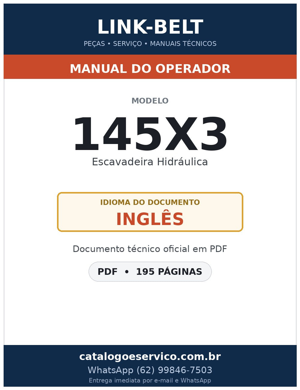 Manual do Operador Link-Belt 145X3 Escavadeira Hidráulica