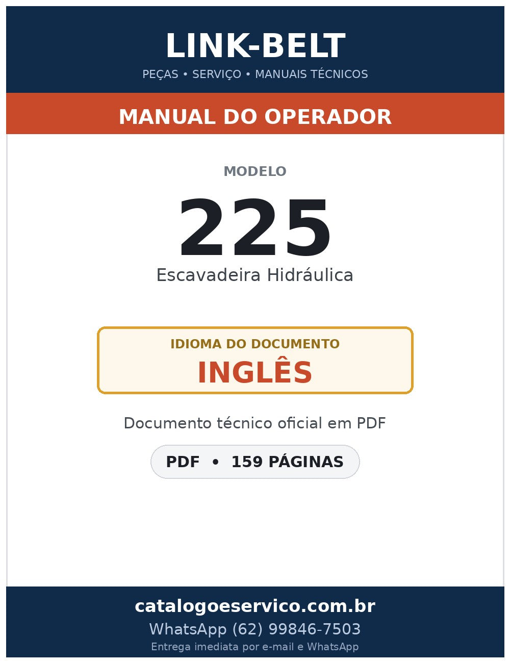 Manual do Operador Link-Belt 225 Escavadeira Hidráulica