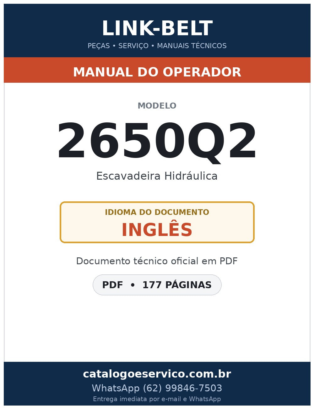 Manual do Operador Link-Belt 2650Q2 Escavadeira Hidráulica