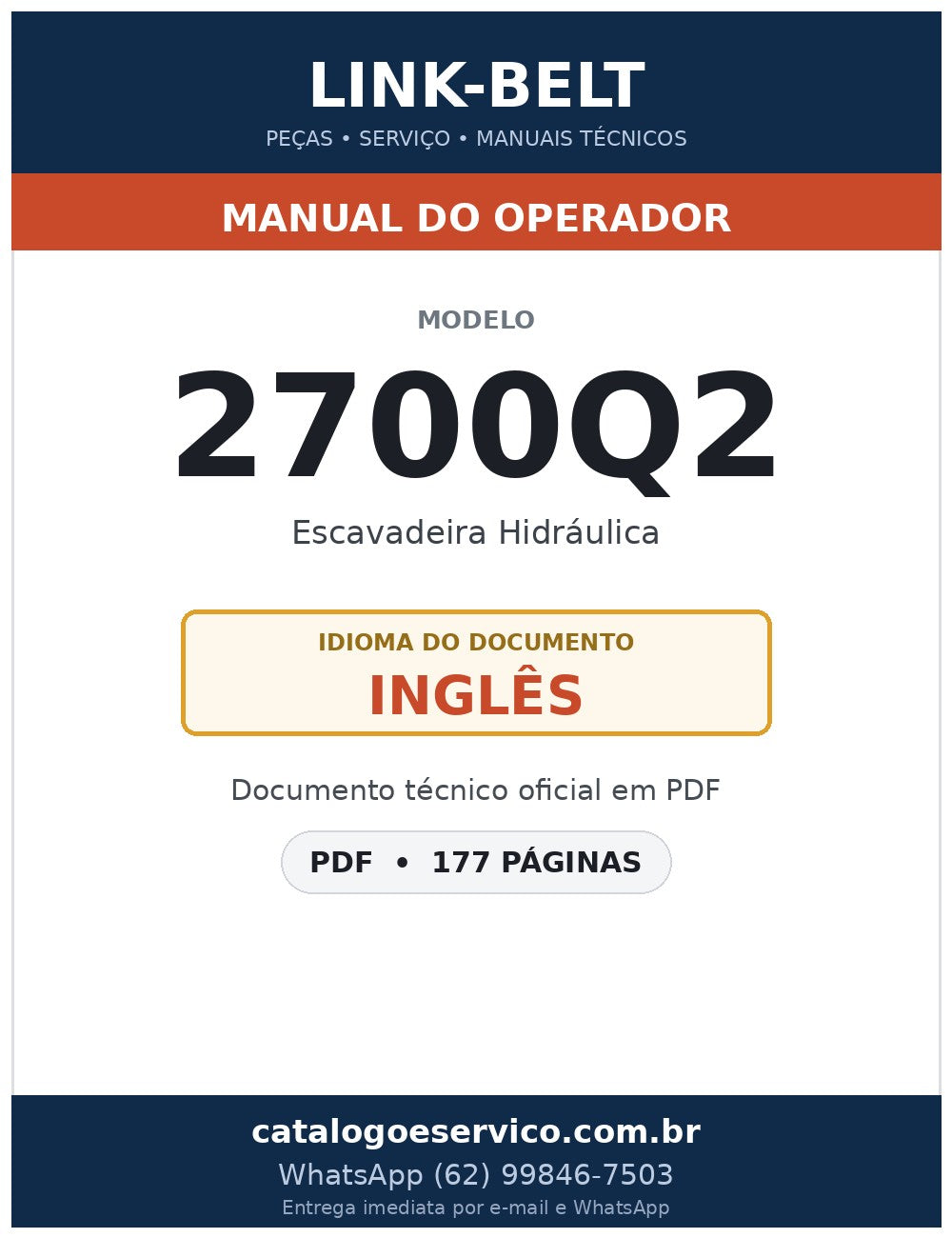Manual do Operador Link-Belt 2700Q2 Escavadeira Hidráulica