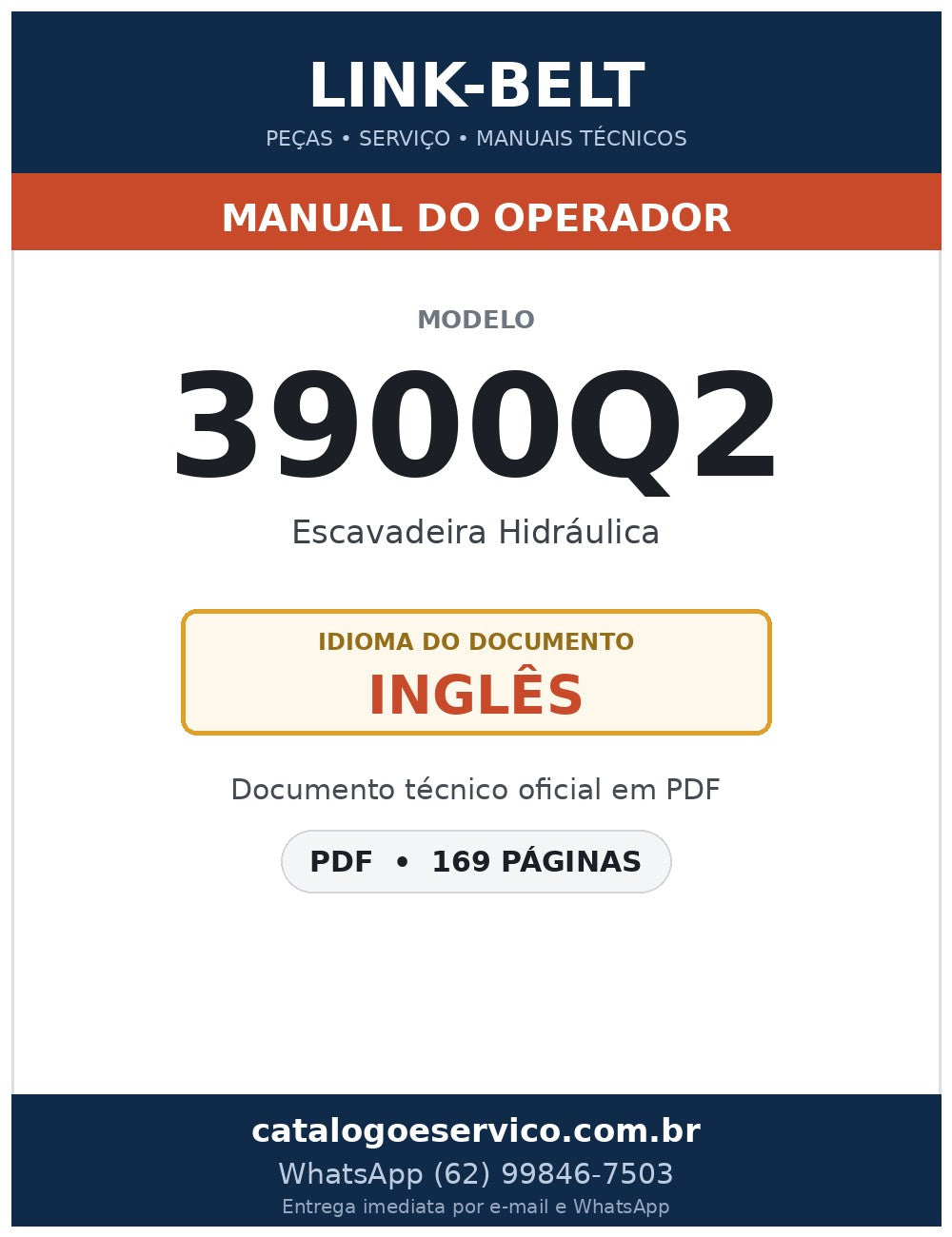 Manual do Operador Link-Belt 3900Q2 Escavadeira Hidráulica