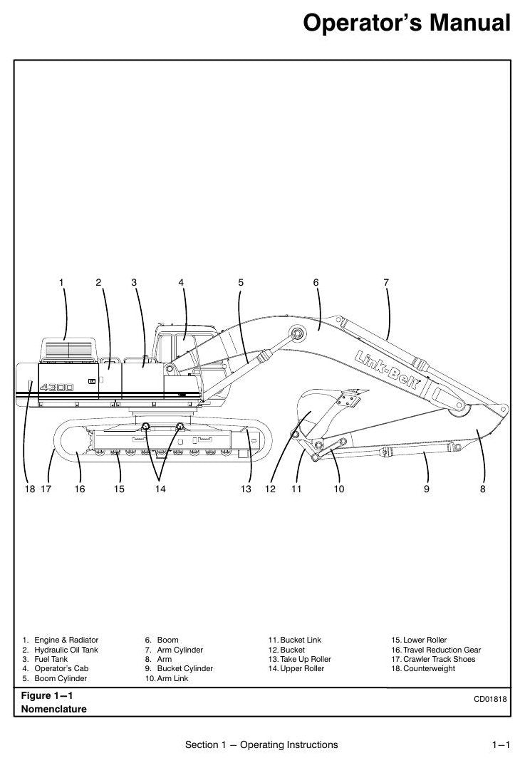 Manual do Operador Link-Belt 4300 Escavadeira Hidráulica — página interna 1