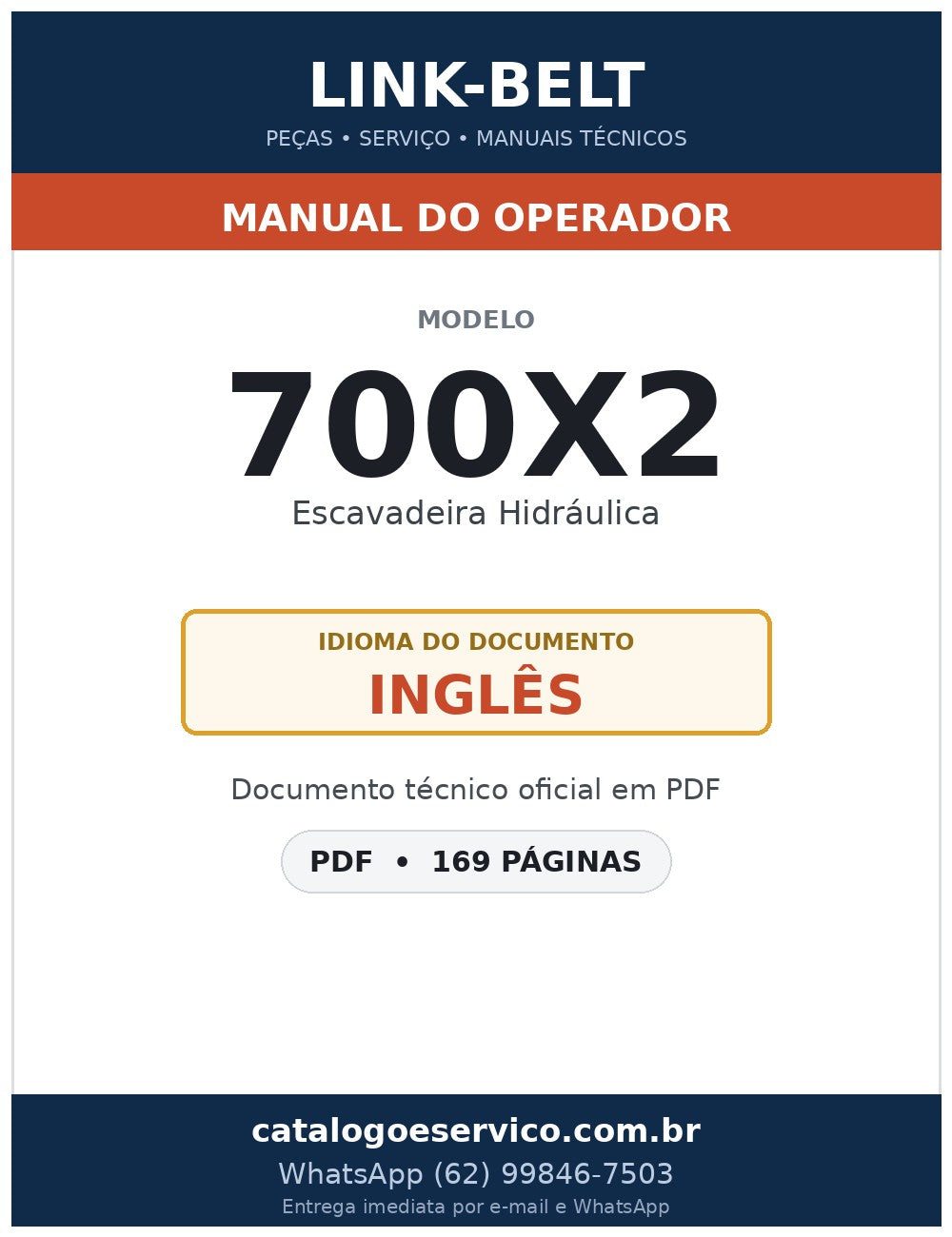 Manual do Operador Link-Belt 700X2 Escavadeira Hidráulica