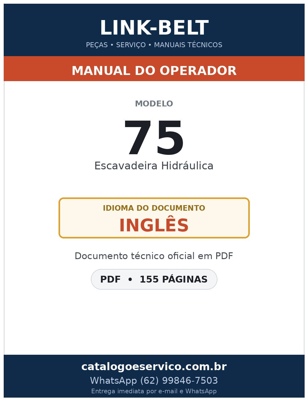 Manual do Operador Link-Belt 75 Escavadeira Hidráulica