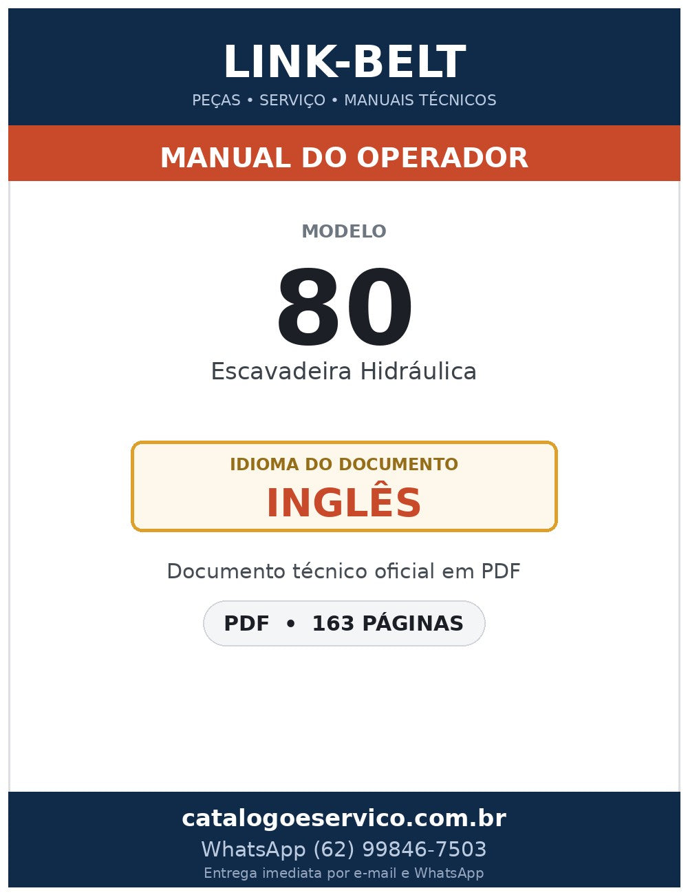 Manual do Operador Link-Belt 80 Escavadeira Hidráulica