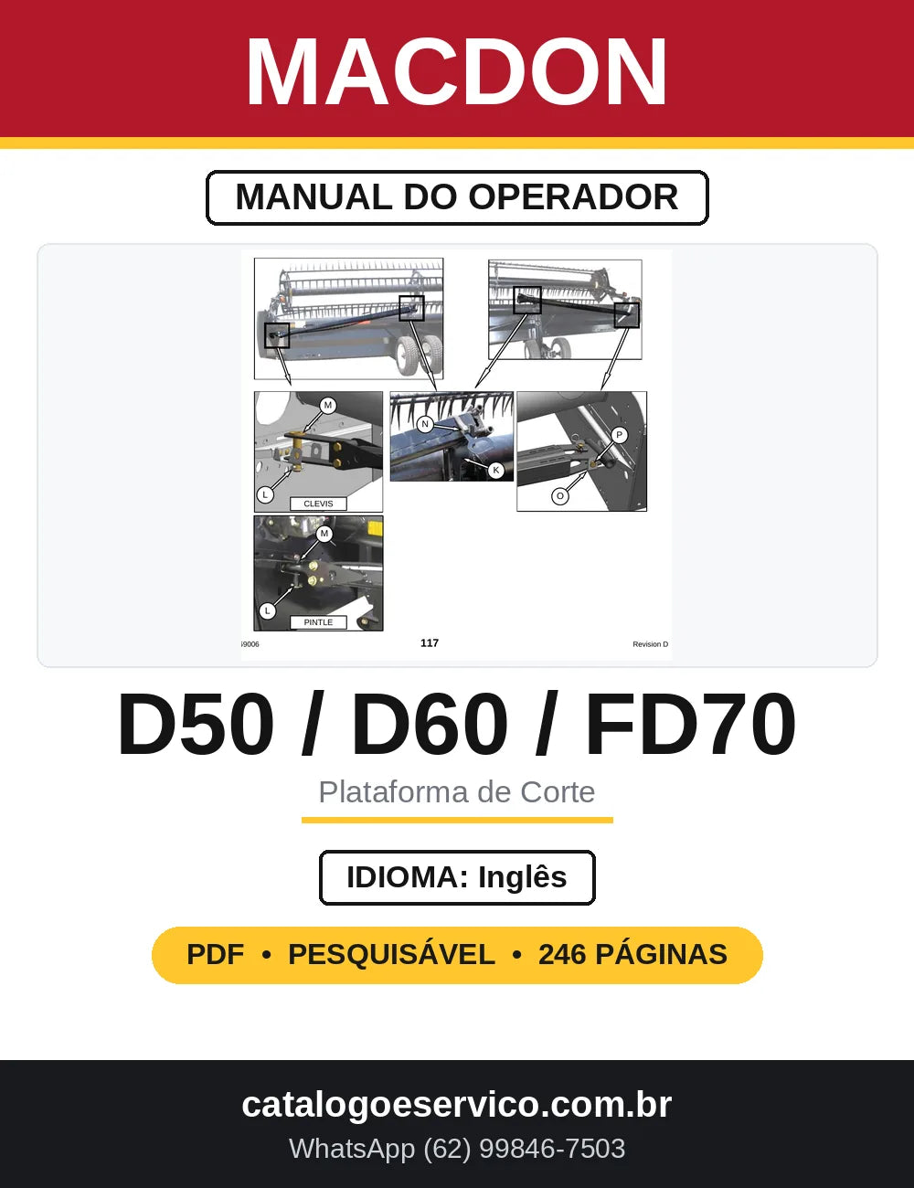 Manual do Operador MacDon D50 D60 FD70 em Inglês — capa