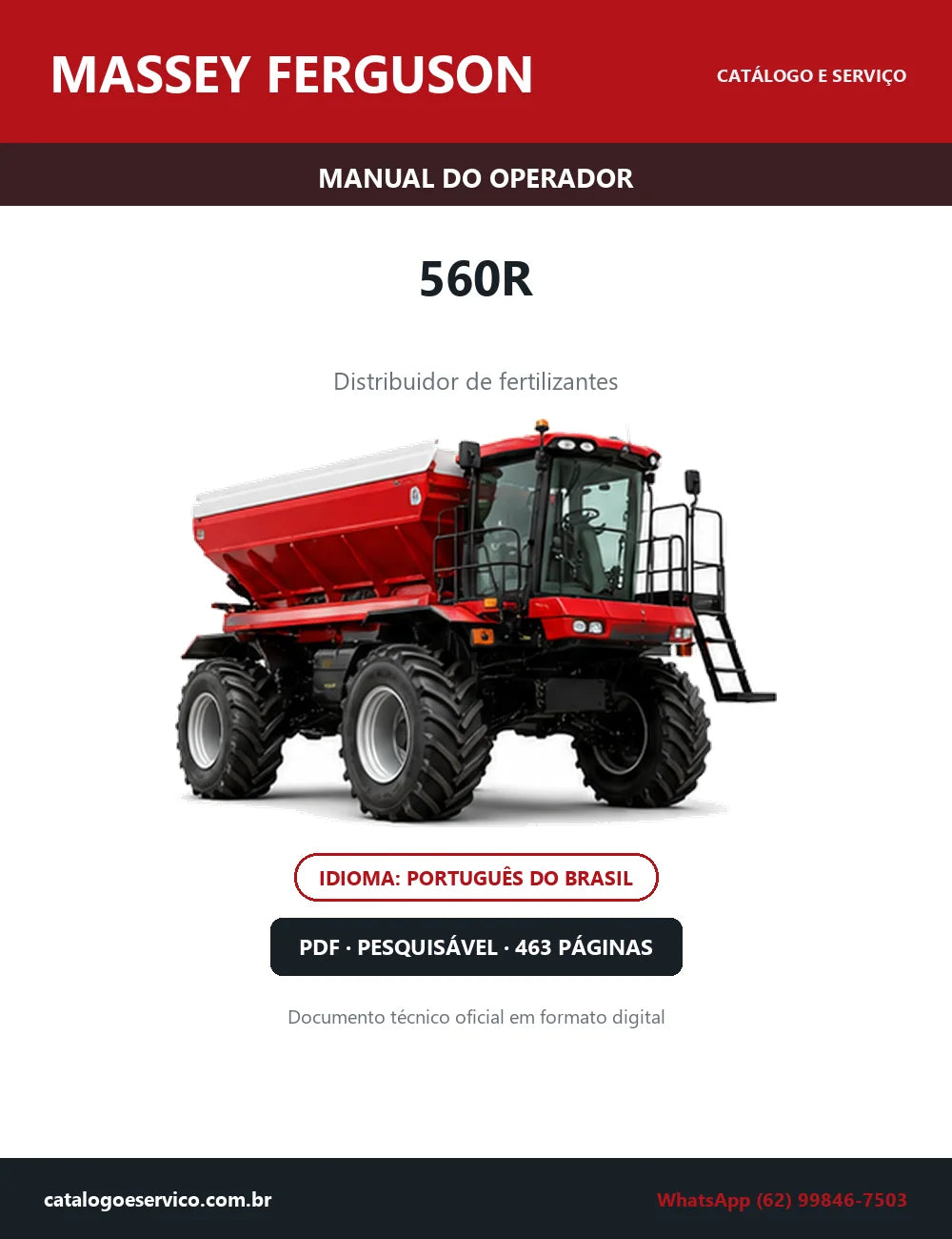 Manual do Operador Massey Ferguson 560R — Distribuidor de Fertilizantes — 2024 — 463 Páginas em PDF