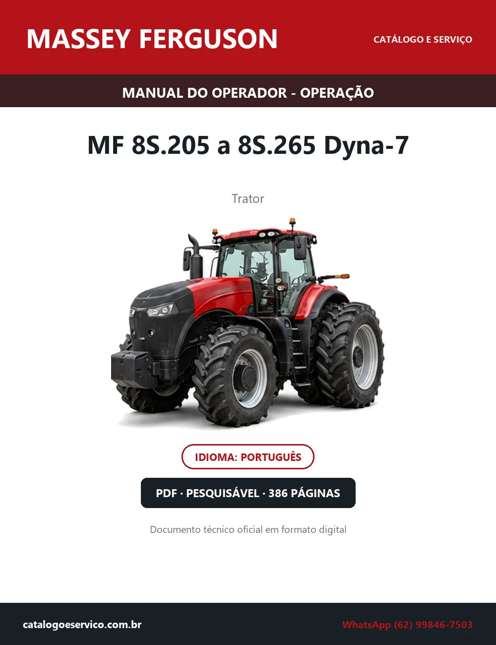 Manual do Operador — Operação Massey Ferguson MF 8S.205 a 8S.265 Dyna-7 — Trator — 2025 — 386 Páginas em PDF