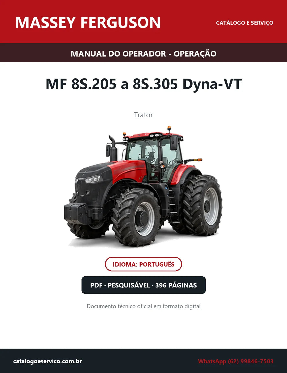 Manual do Operador — Operação Massey Ferguson MF 8S.205 a 8S.305 Dyna-VT — Trator — 2025 — 396 Páginas em PDF