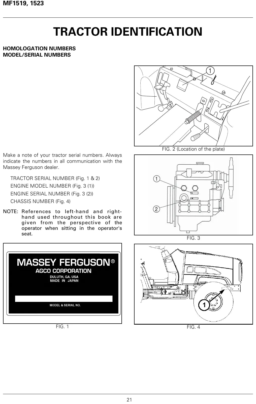 Manual do Operador Massey Ferguson MF1519 e MF1523 — Trator — 2008 — 92 Páginas em PDF — página interna 1