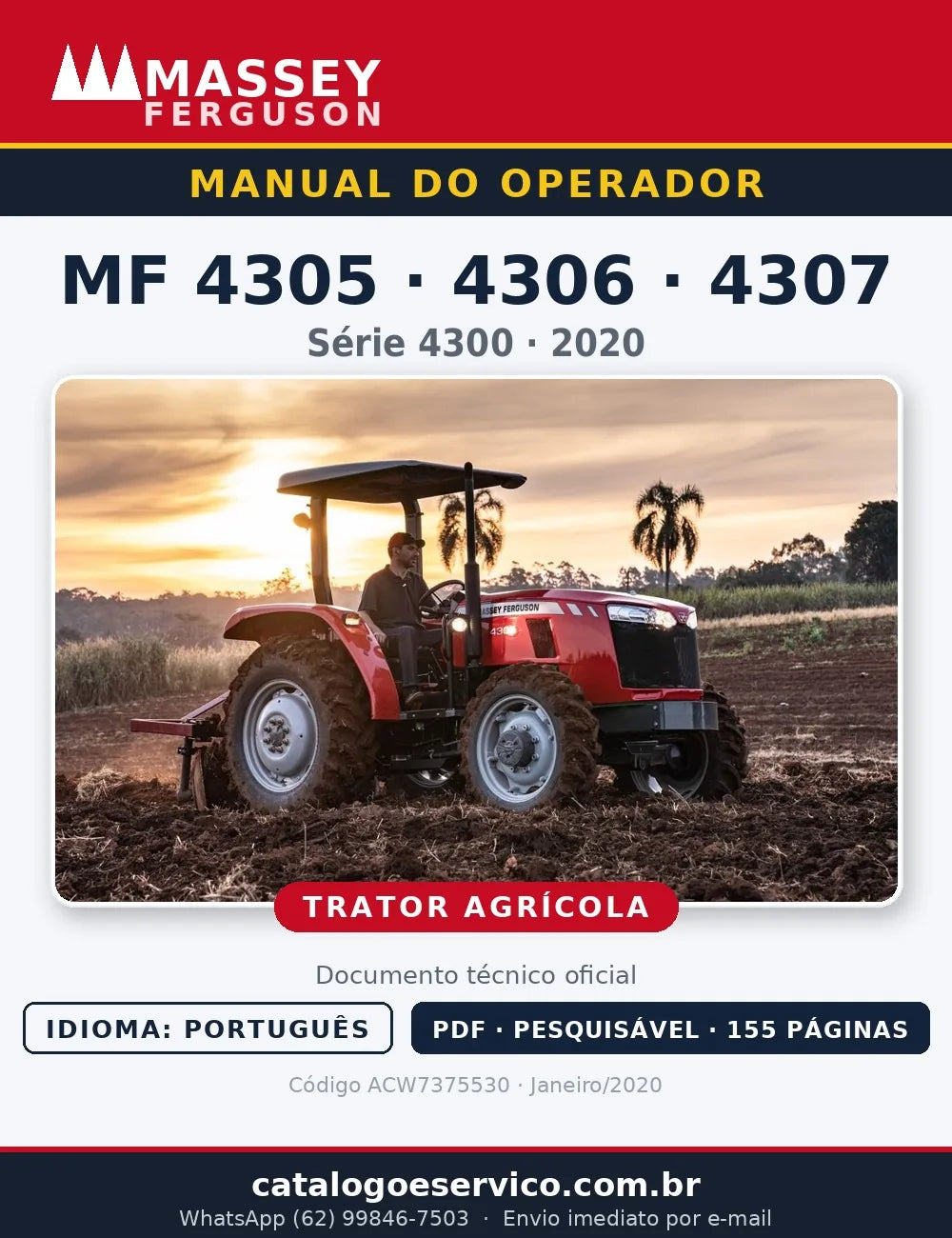 Manual do Operador — Tratores Massey Ferguson MF 4305, 4306 e 4307 (Série 4300 · 2020)