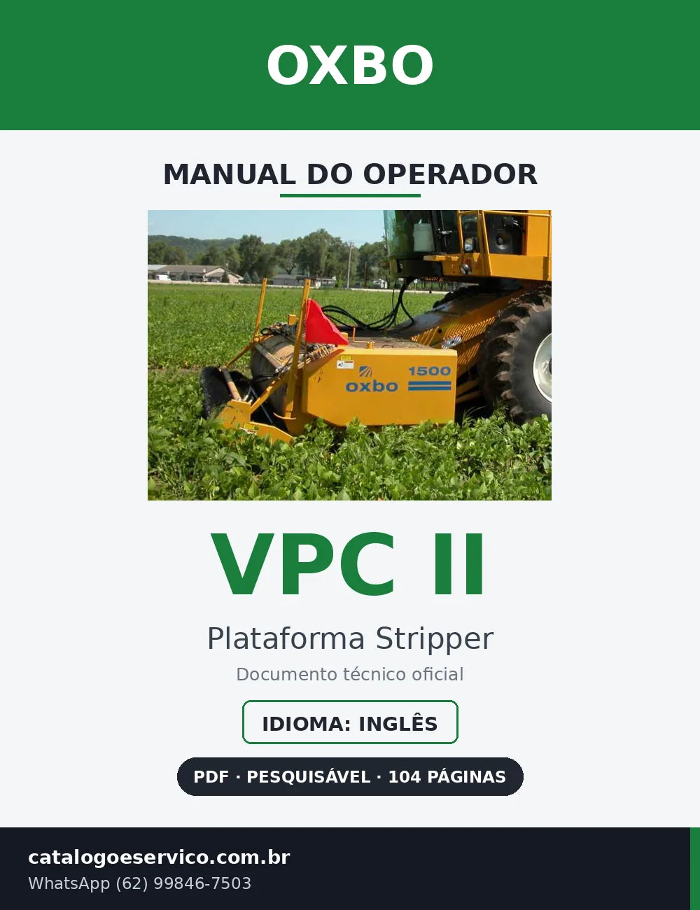 Capa Manual do Operador Oxbo VPC II Plataforma Stripper