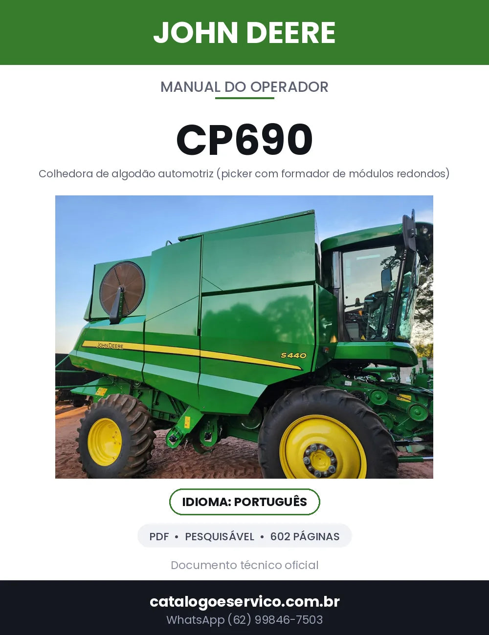 Capa — Manual do Operador John Deere CP690 em PDF
