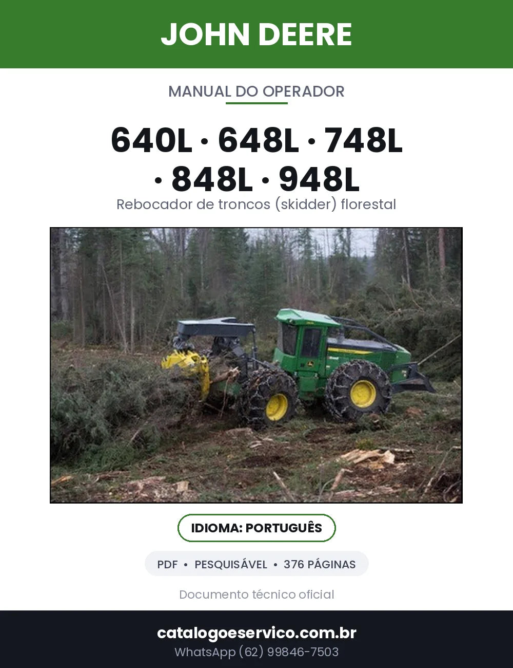 Capa — Manual do Operador John Deere 640L / 648L / 748L em PDF