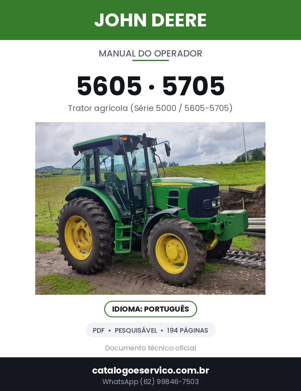 Capa — Manual do Operador John Deere 5605 / 5705 em PDF