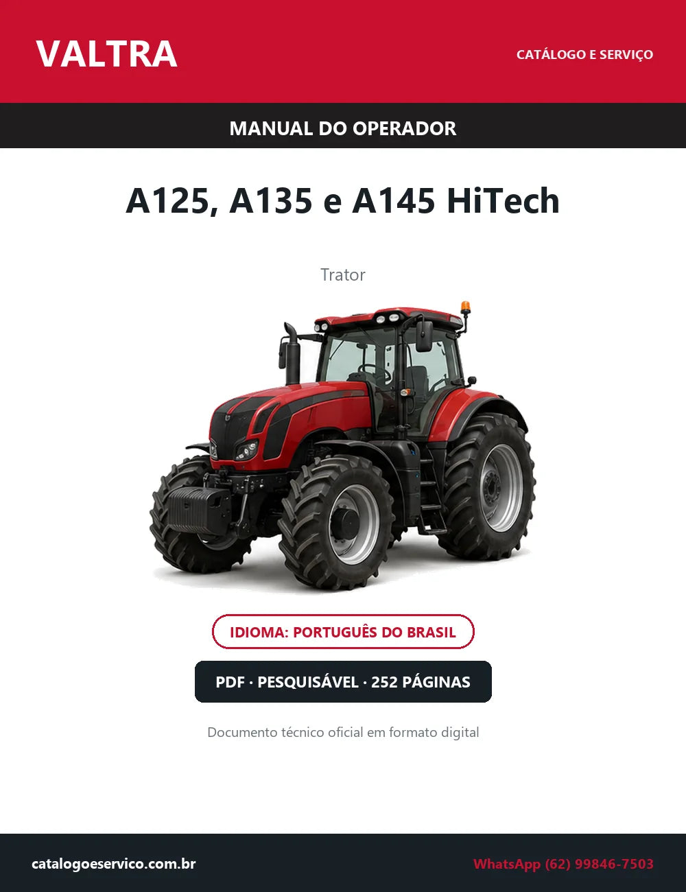Manual do Operador Valtra A125, A135 e A145 HiTech — Trator — 2025 — 252 Páginas em PDF