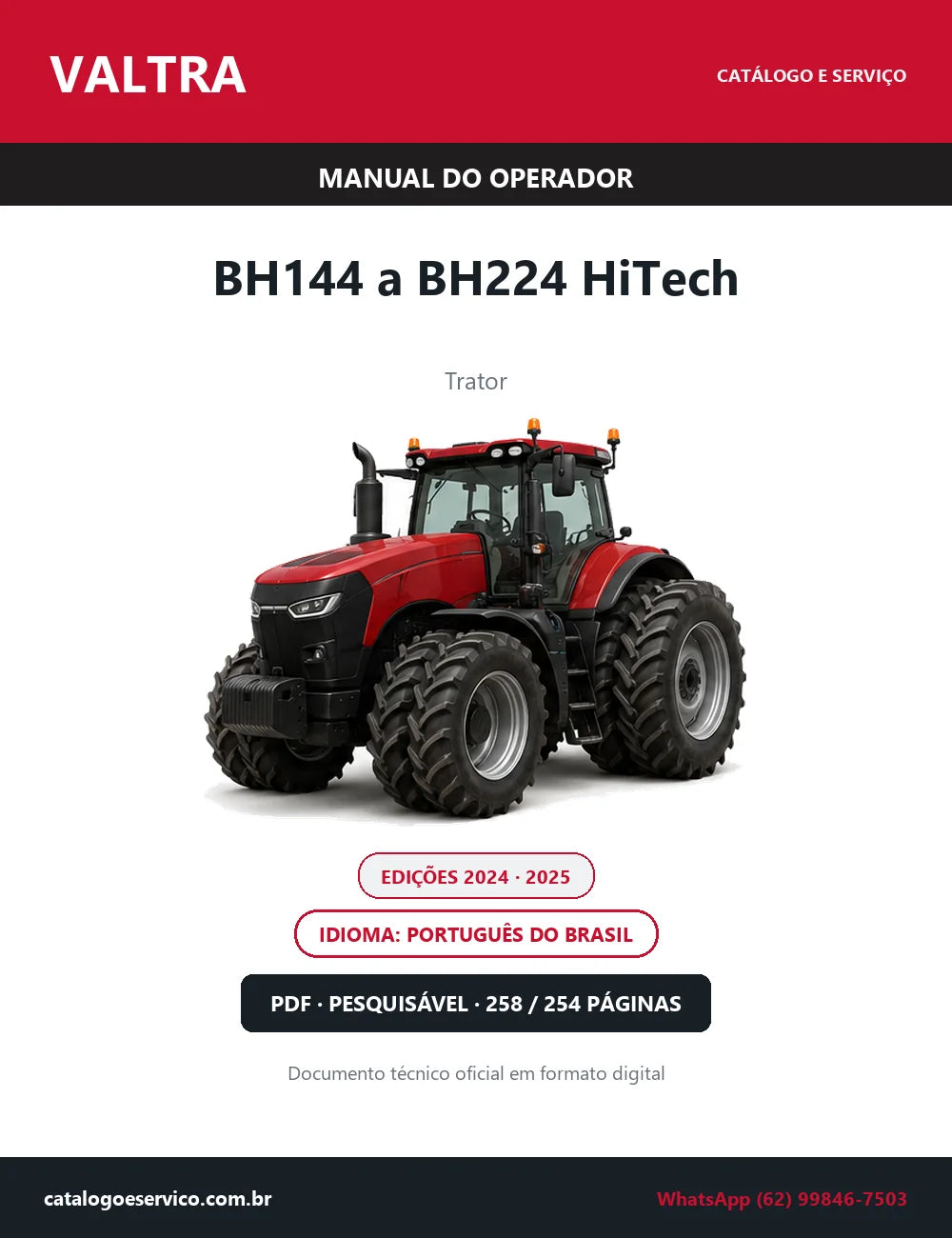 Manual do Operador Valtra BH144 a BH224 HiTech — Trator — Edições 2024 e 2025 — 258 e 254 Páginas em PDF
