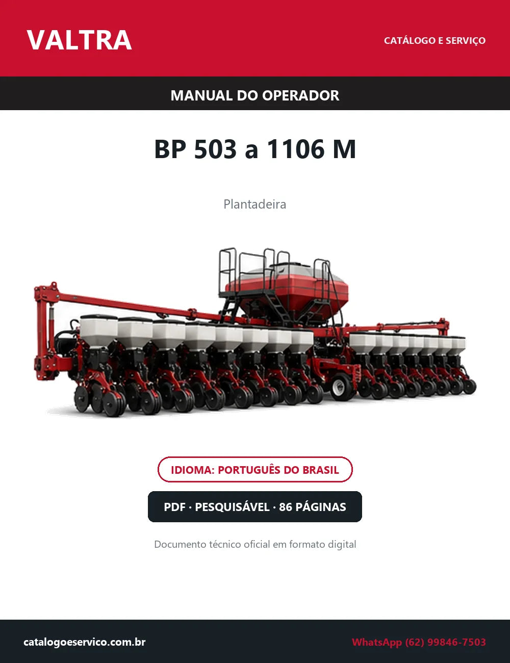 Manual do Operador Valtra BP 503 a 1106 M — Plantadeira — 2013 — 86 Páginas em PDF
