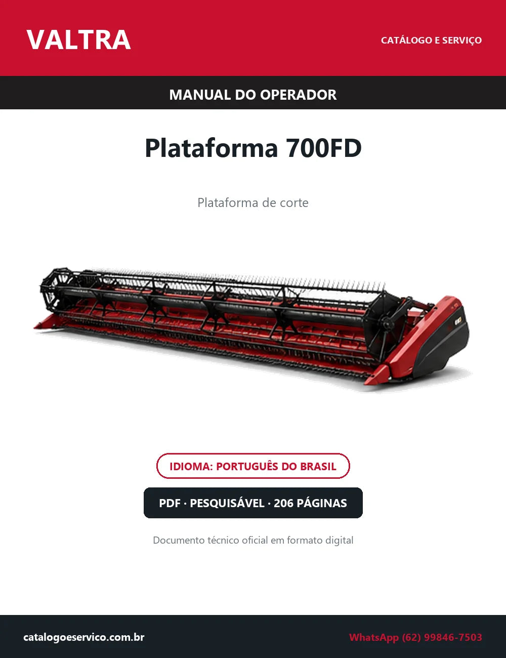 Manual do Operador Valtra Plataforma 700FD — Plataforma de Corte — 2022 — 206 Páginas em PDF