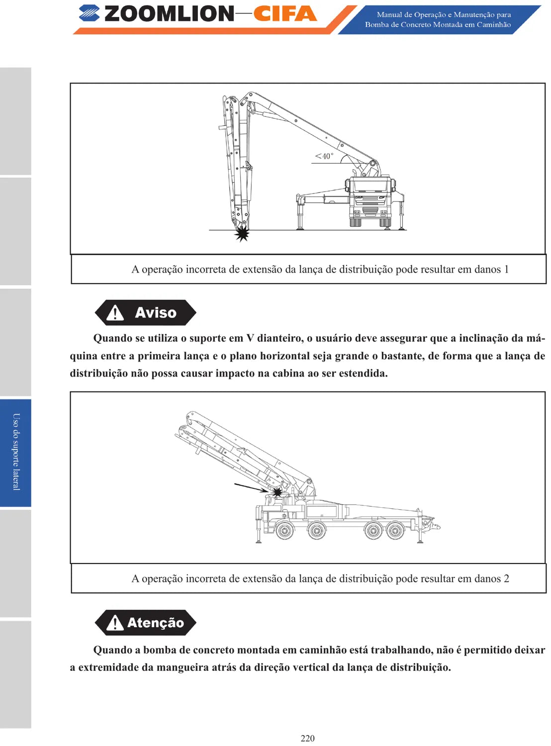 Manual do Operador Zoomlion Lanças 22M a 60M — Bomba de Concreto sobre Caminhão — página 4 do documento