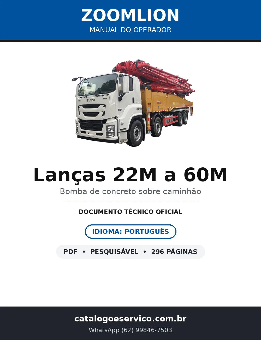 Manual do Operador Zoomlion Lanças 22M a 60M — Bomba de Concreto sobre Caminhão — capa