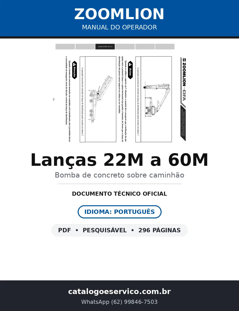 Manual do Operador Zoomlion Lanças 22M a 60M — capa