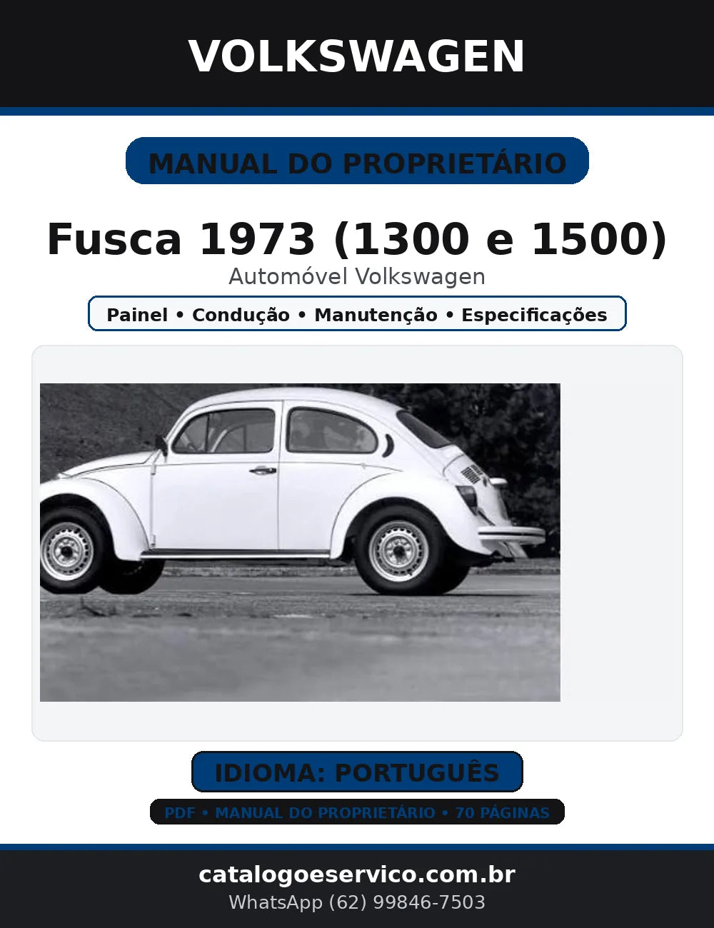 Manual do Proprietário Volkswagen Fusca 1973 (1300 e 1500) — em Português (PDF) — capa