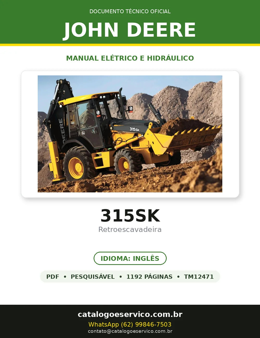 Manual Elétrico/Hidráulico John Deere 315SK em PDF — capa do documento técnico (1192 páginas, Inglês)