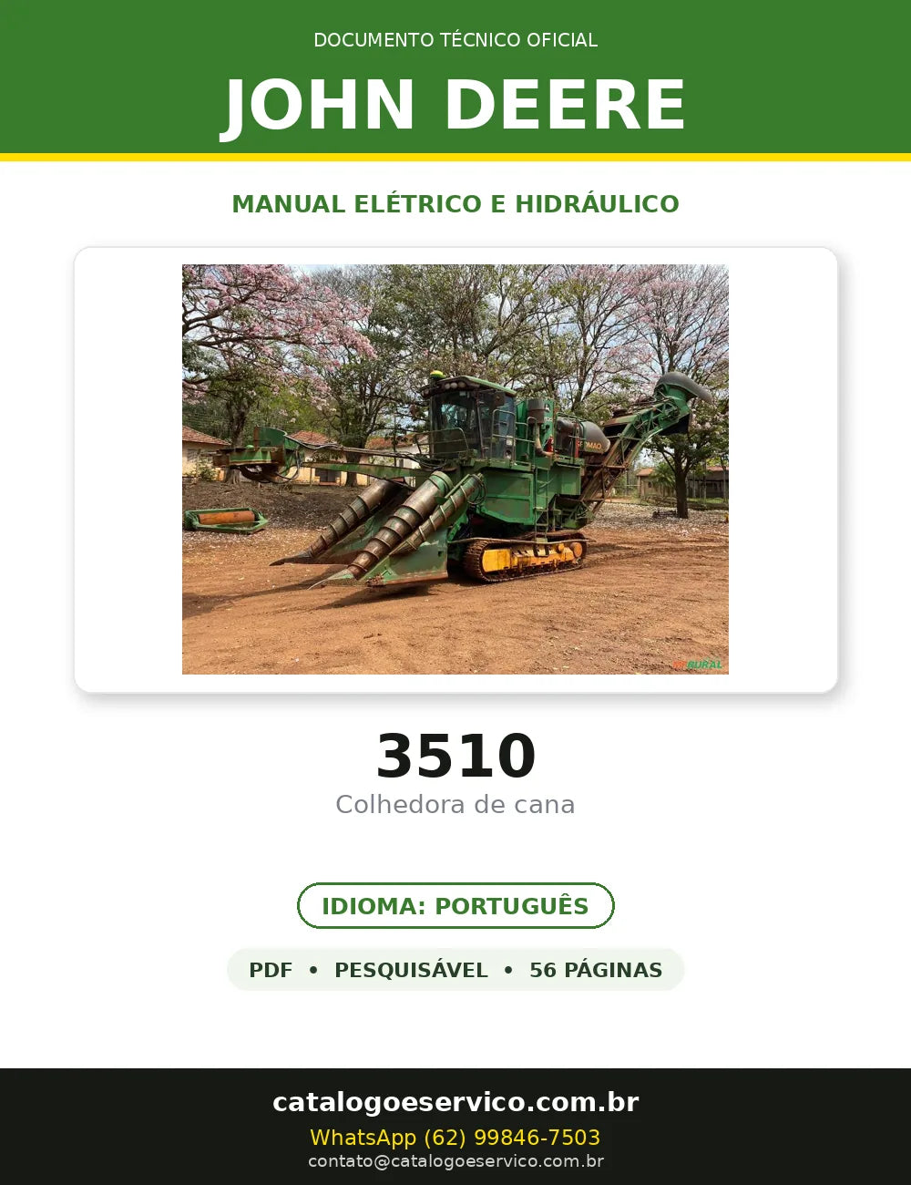 Manual Elétrico/Hidráulico John Deere 3510 em PDF — capa do documento técnico (56 páginas, Português)
