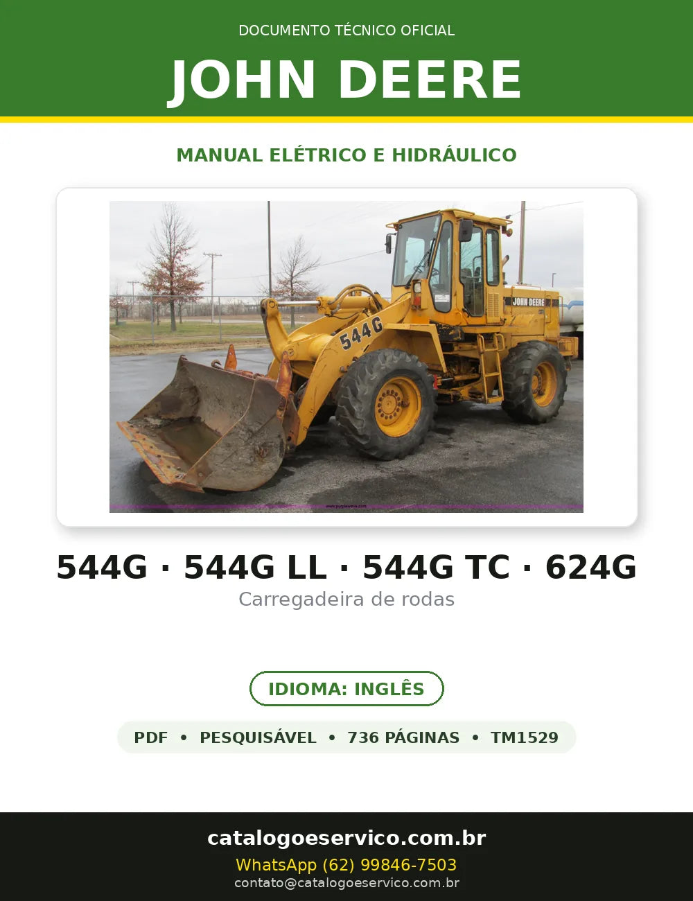 MANUAL ELÉTRICO HIDRÁULICO JOHN DEERE - 544G, 544G LL, 544G TC, 624G — capa
