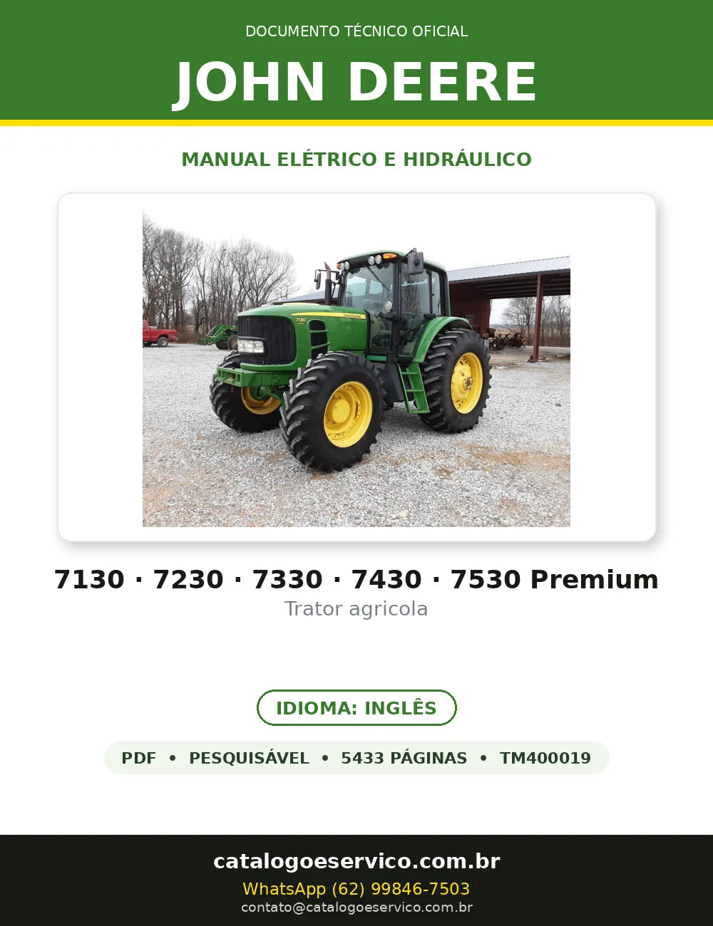 Manual Elétrico/Hidráulico John Deere 7130 · 7530 em PDF — capa do documento técnico (5433 páginas, Inglês)