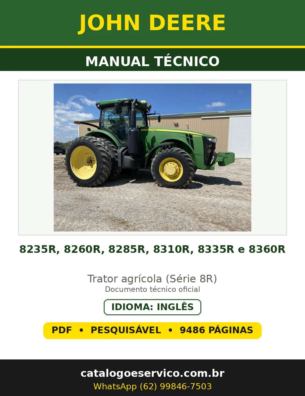 Capa - Manual Técnico John Deere 8235R, 8260R, 8285R, 8310R, 8335R e 8360R