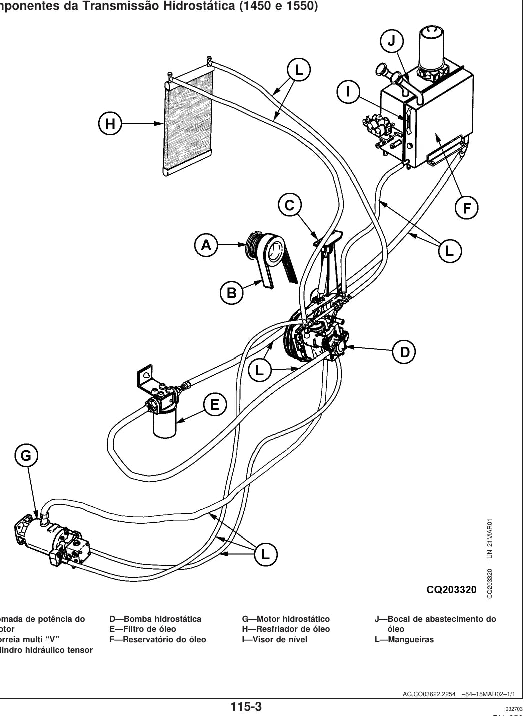 Página interna com tabela e ilustração de operação — John Deere 1450 / 1550 / 1450 CWS (amostra 2 de 2)